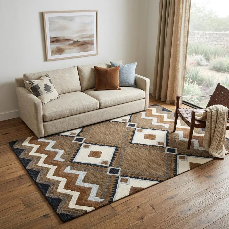 5' X 8' Brown White Taupe And Gray Wool Southwestern Hand Tufted Area Rug Homeroots Home Decor