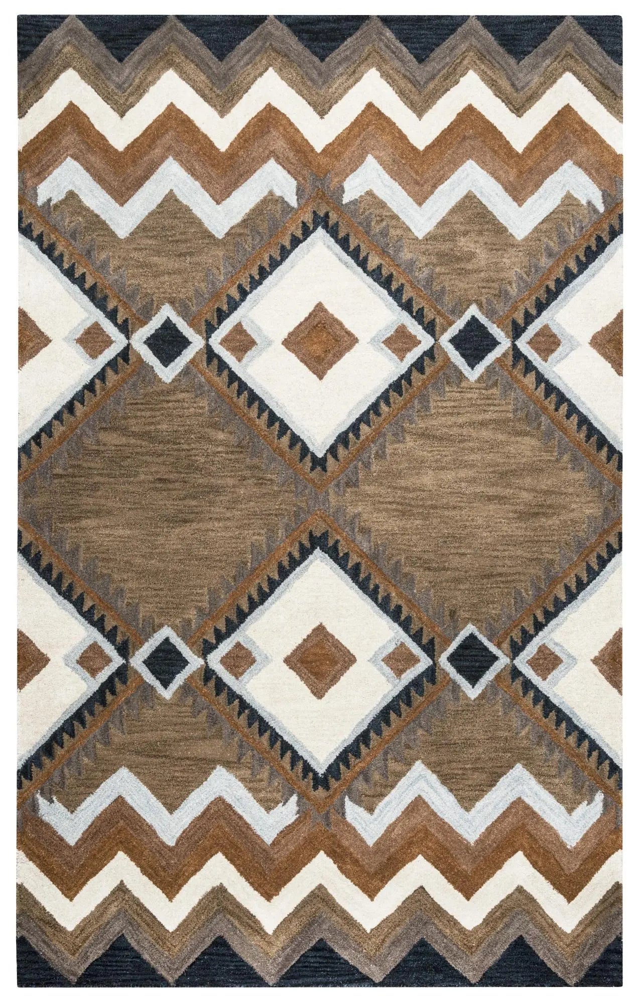 5' X 8' Brown White Taupe And Gray Wool Southwestern Hand Tufted Area Rug Homeroots Home Decor