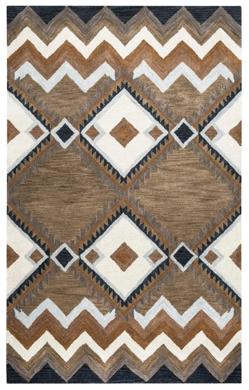 5' X 8' Brown White Taupe And Gray Wool Southwestern Hand Tufted Area Rug Homeroots Home Decor
