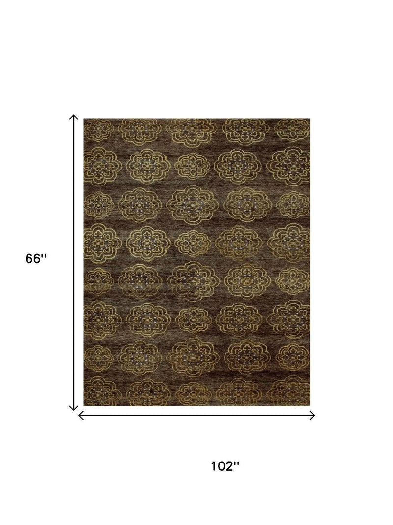 5' X 8' Brown Yellow And Gold Floral Hand Knotted Area Rug Homeroots Home Decor