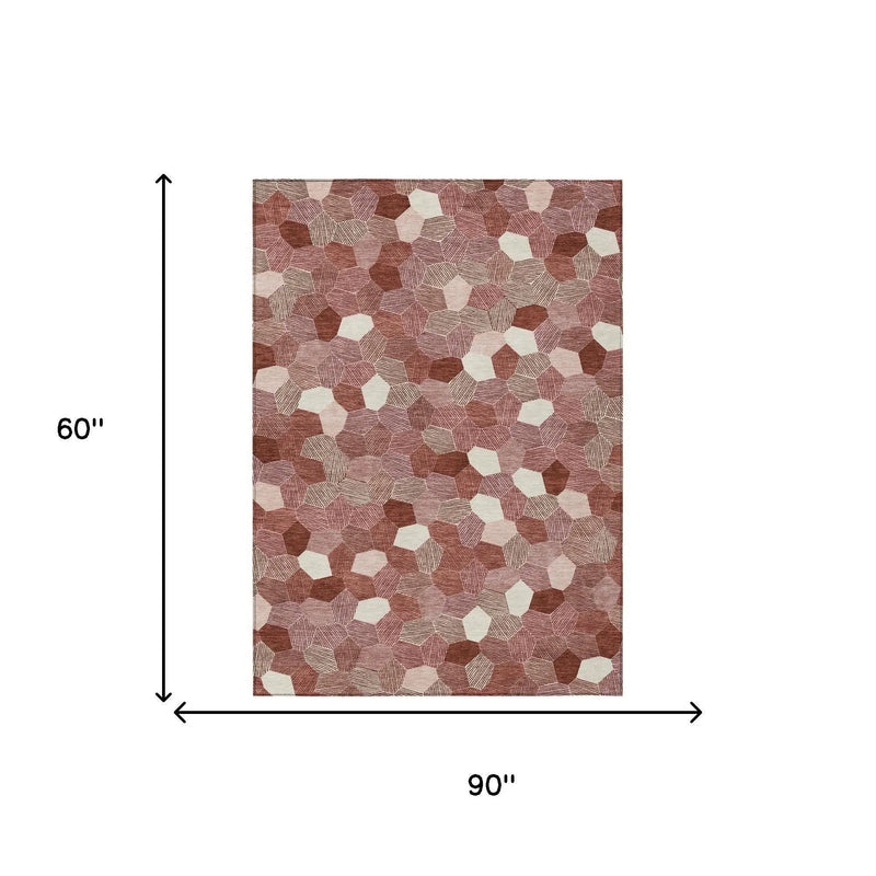 5' X 8' Burgundy And Ivory Geometric Washable Indoor Outdoor Area Rug Homeroots Outdoor