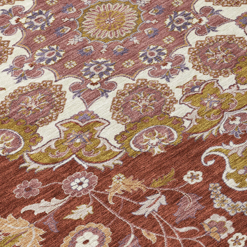 5' X 8' Burgundy And Red Damask Washable Indoor Outdoor Area Rug Homeroots Outdoor