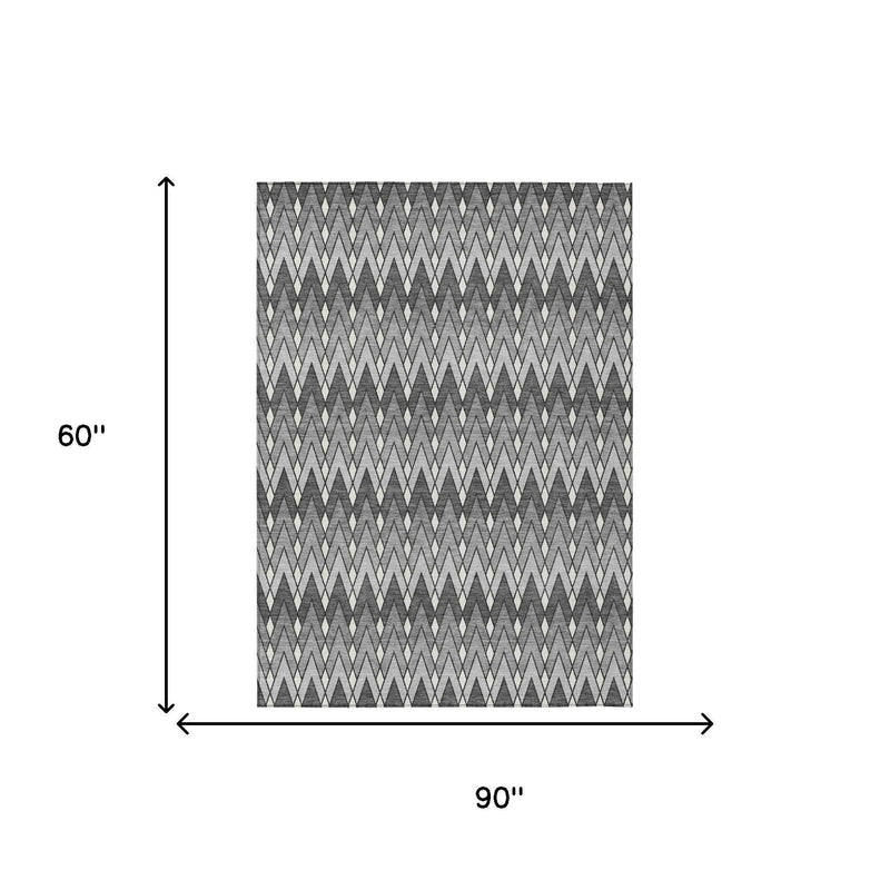 5' X 8' Charcoal And Black Geometric Washable Indoor Outdoor Area Rug Homeroots Outdoor