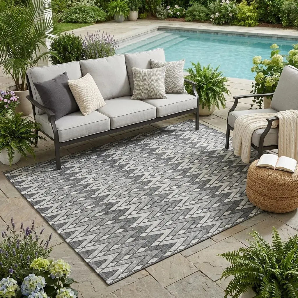 5' X 8' Charcoal And Black Geometric Washable Indoor Outdoor Area Rug Homeroots Outdoor