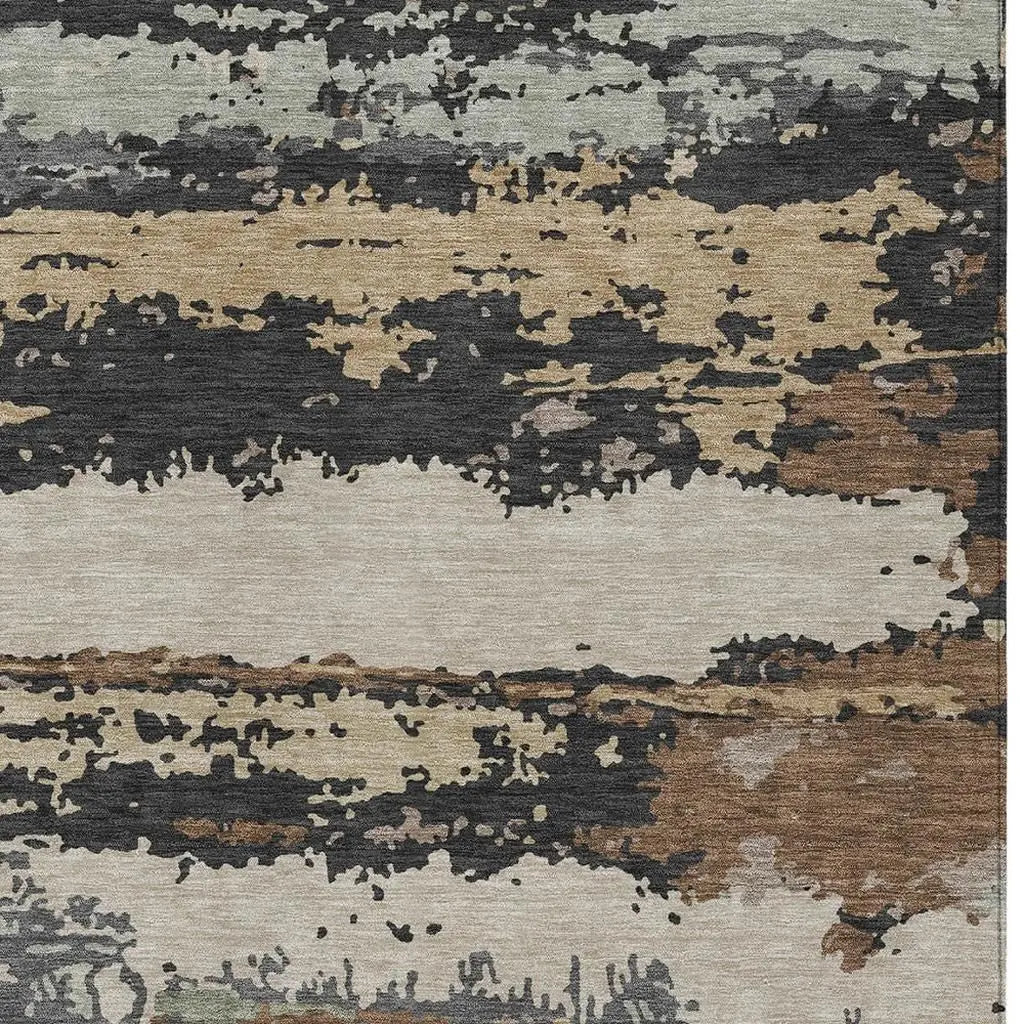 5' X 8' Charcoal And Brown Abstract Washable Indoor Outdoor Area Rug Homeroots Outdoor