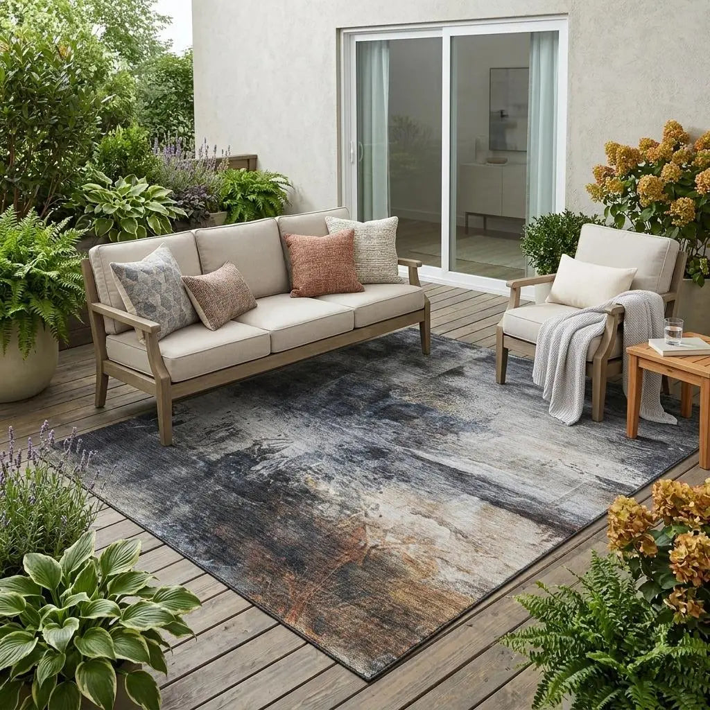 5' X 8' Charcoal And Gray Abstract Washable Indoor Outdoor Area Rug Homeroots Outdoor