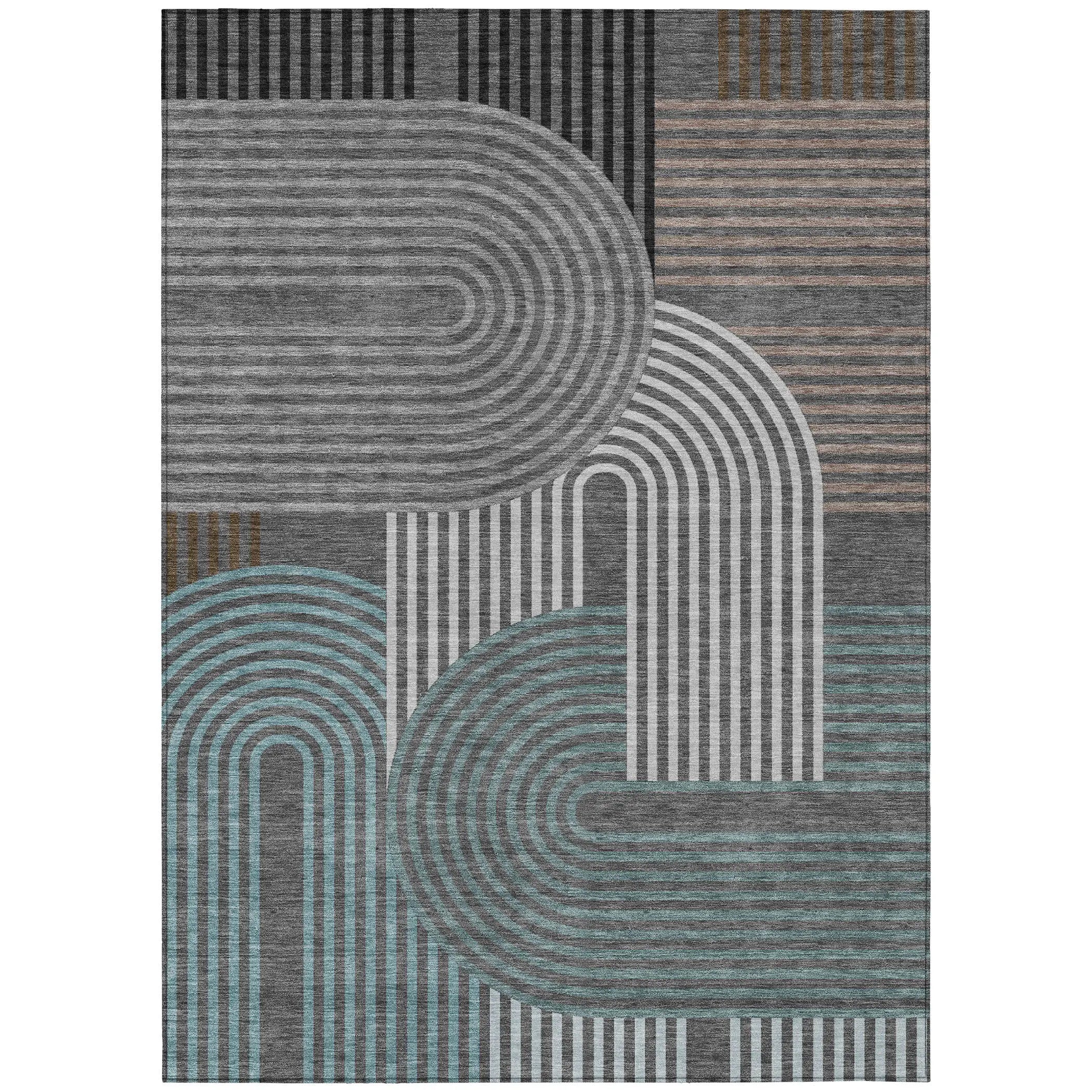 5' X 8' Charcoal And Gray Geometric Washable Indoor Outdoor Area Rug Homeroots Outdoor