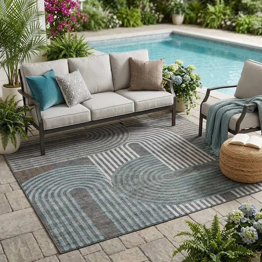 5' X 8' Charcoal And Gray Geometric Washable Indoor Outdoor Area Rug Homeroots Outdoor