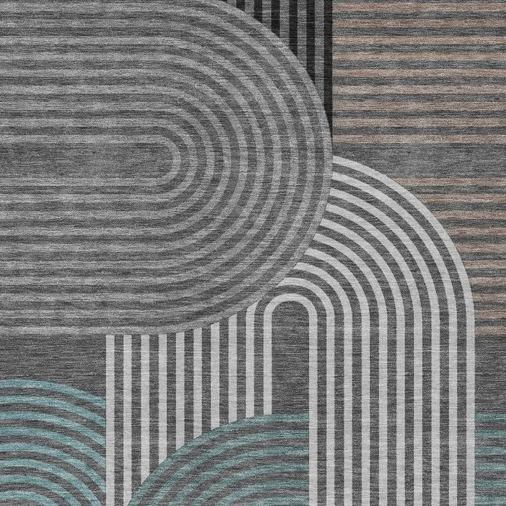 5' X 8' Charcoal And Gray Geometric Washable Indoor Outdoor Area Rug Homeroots Outdoor