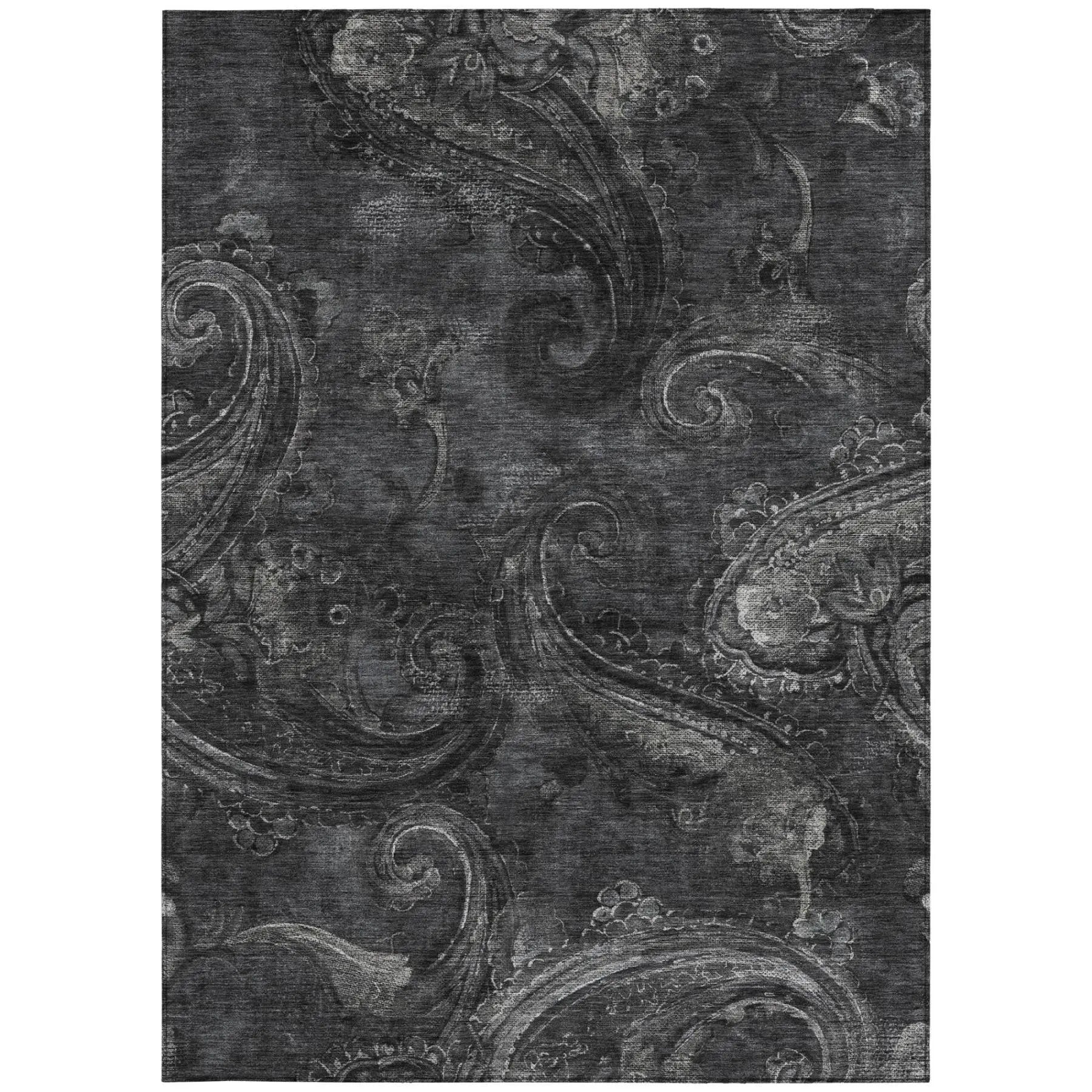 5' X 8' Charcoal And Gray Paisley Washable Indoor Outdoor Area Rug Homeroots Outdoor