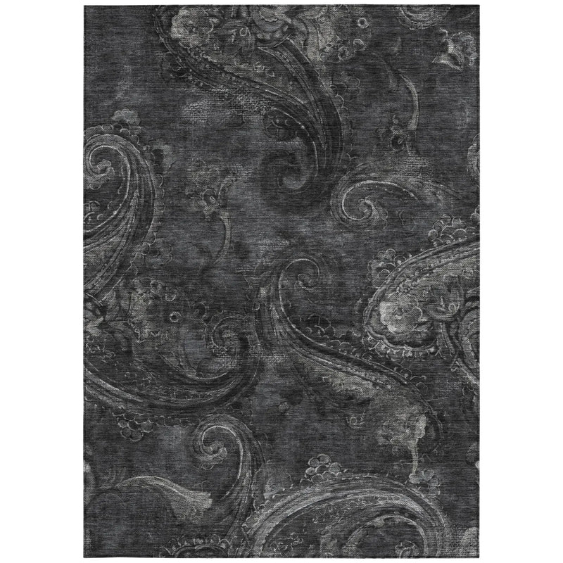 5' X 8' Charcoal And Gray Paisley Washable Indoor Outdoor Area Rug Homeroots Outdoor