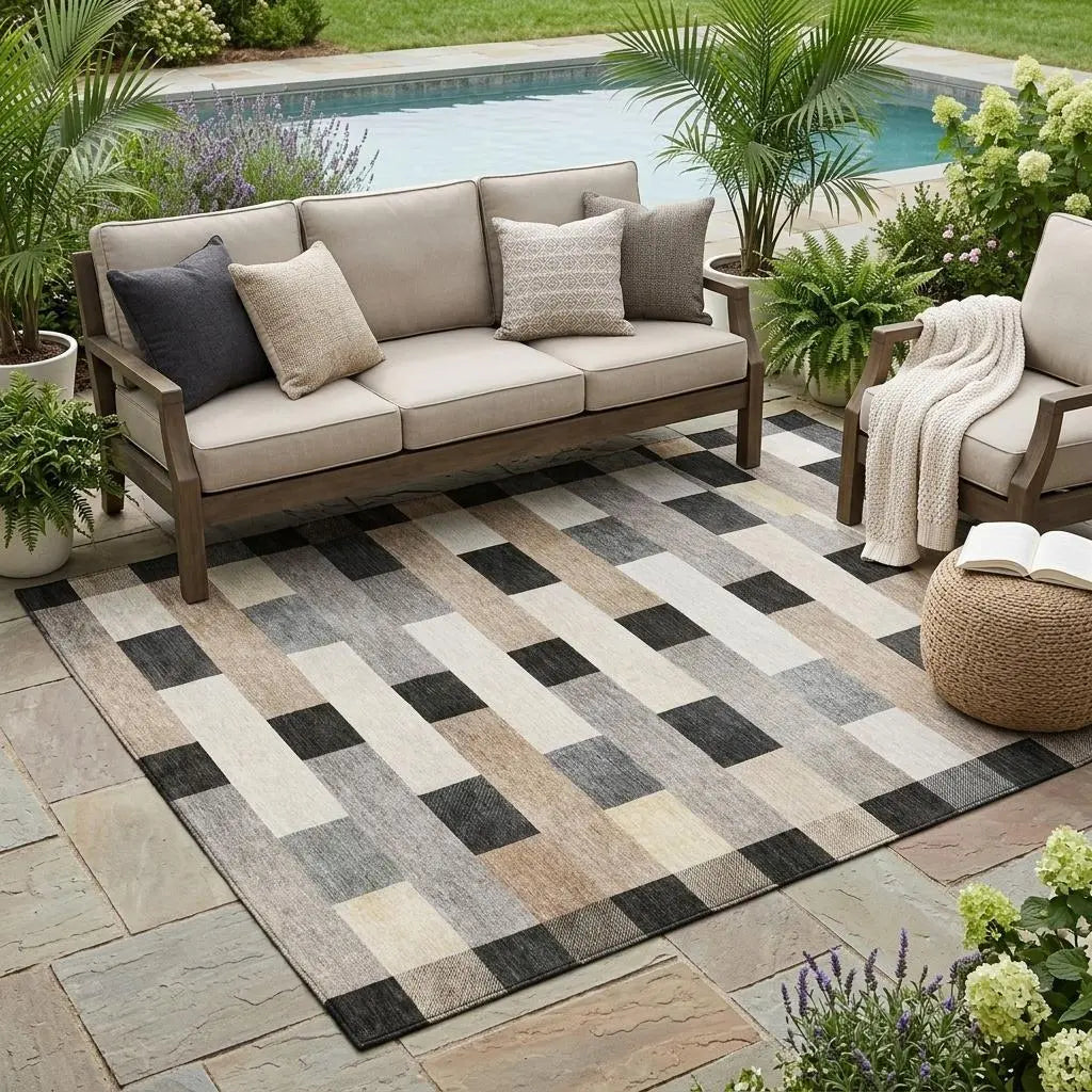 5' X 8' Charcoal And Gray Striped Washable Indoor Outdoor Area Rug Homeroots Outdoor