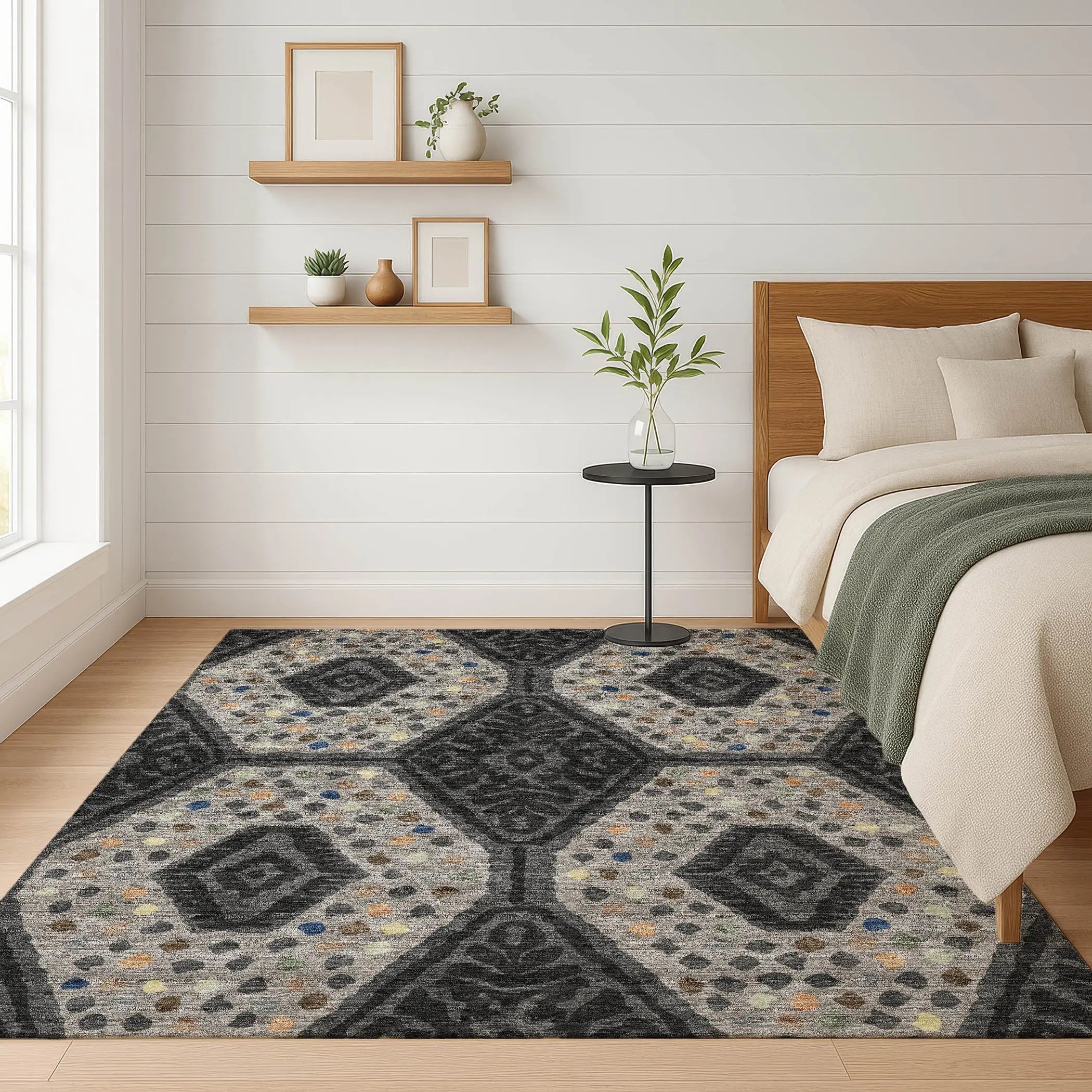 5' X 8' Charcoal And Gray Tribal Washable Indoor Outdoor Area Rug Homeroots Outdoor