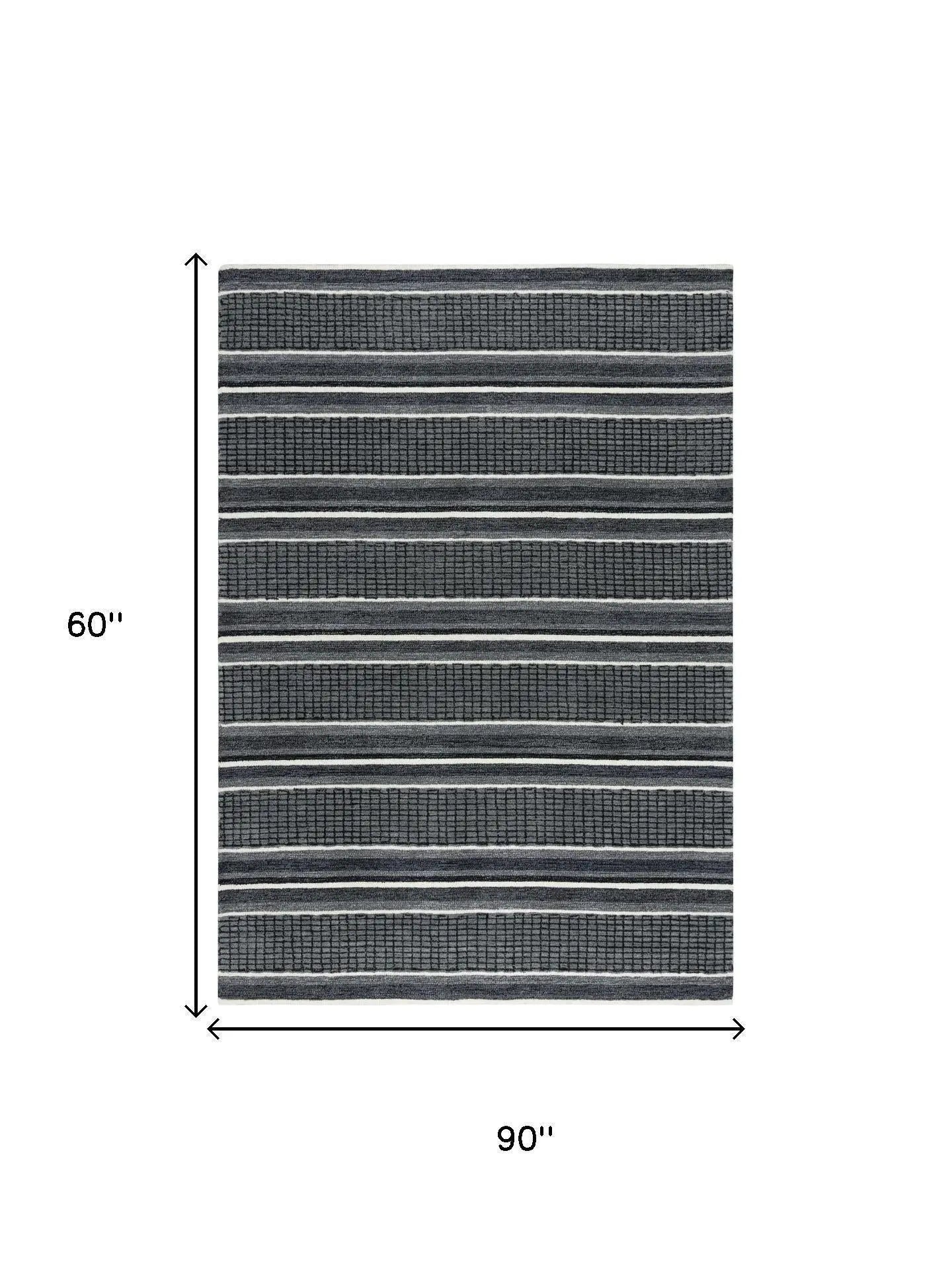 5' X 8' Charcoal And Gray Wool Striped Hand Tufted Area Rug Homeroots Home Decor