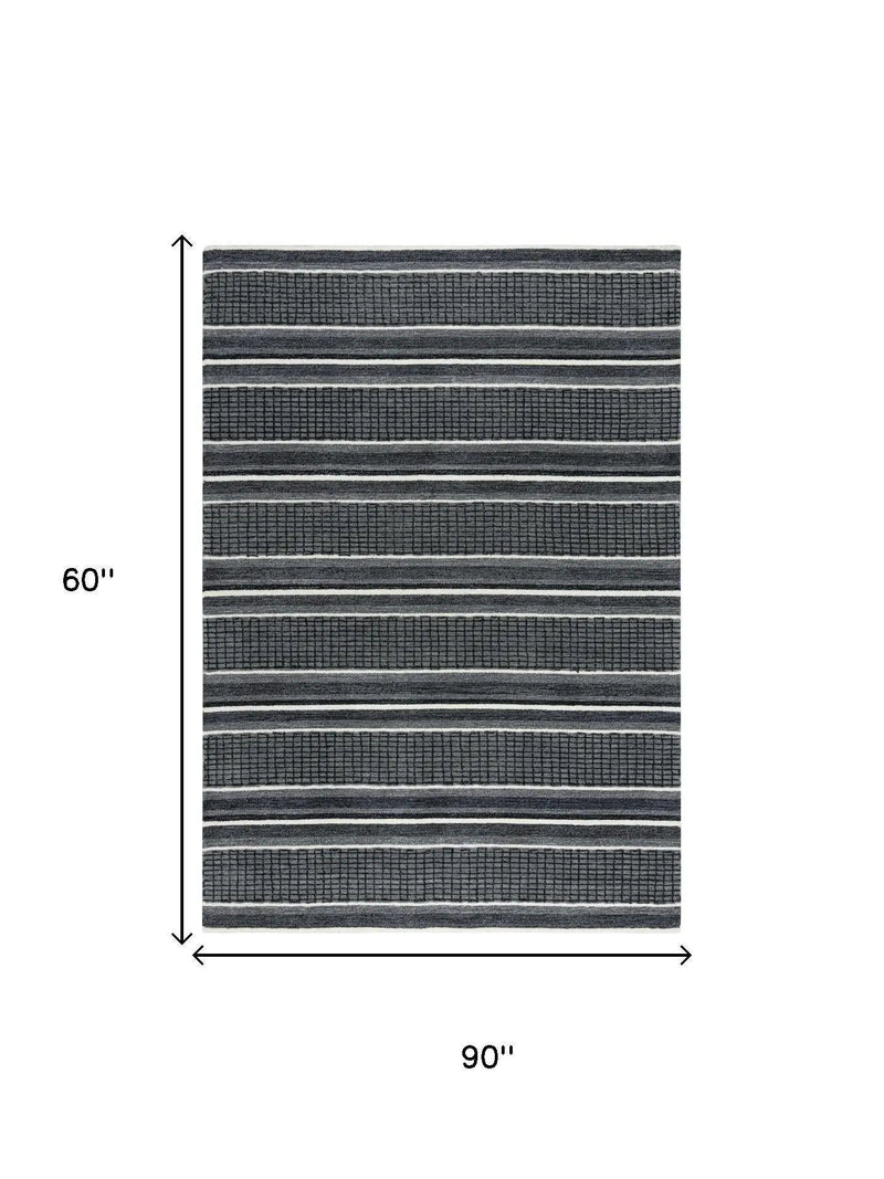 5' X 8' Charcoal And Gray Wool Striped Hand Tufted Area Rug Homeroots Home Decor