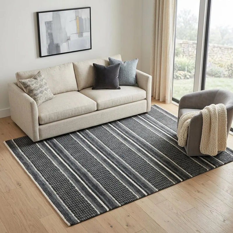 5' X 8' Charcoal And Gray Wool Striped Hand Tufted Area Rug Homeroots Home Decor