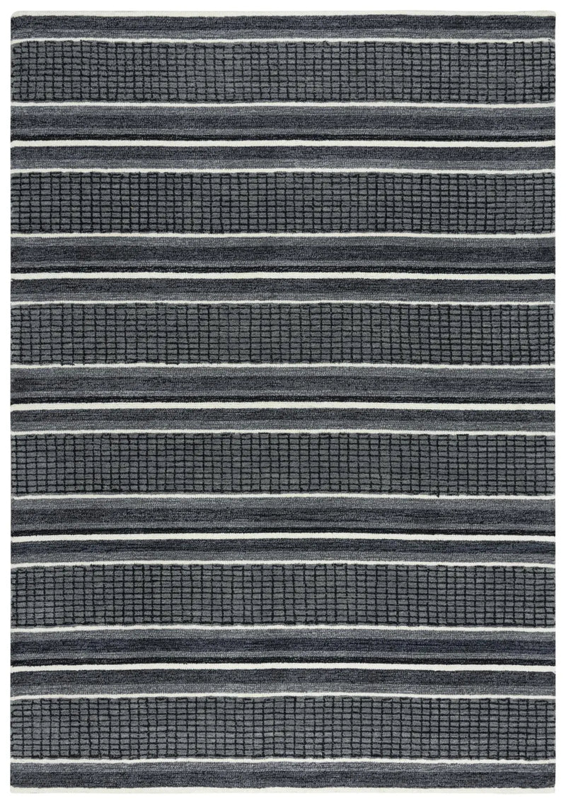 5' X 8' Charcoal And Gray Wool Striped Hand Tufted Area Rug Homeroots Home Decor