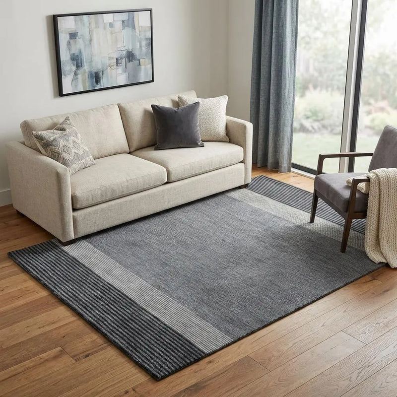 5' X 8' Charcoal And Gray Wool Striped Hand Tufted Area Rug Homeroots Home Decor