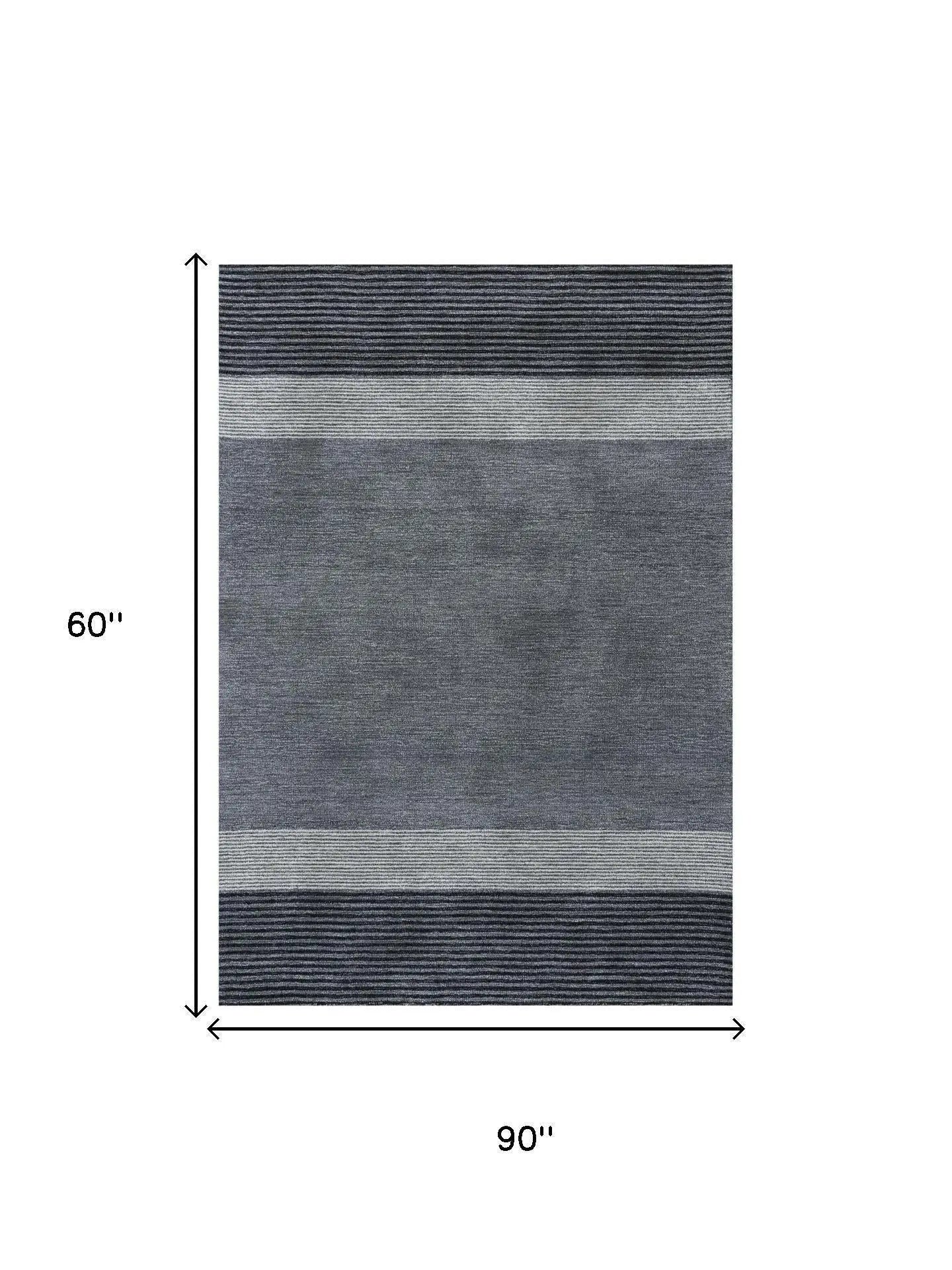 5' X 8' Charcoal And Gray Wool Striped Hand Tufted Area Rug Homeroots Home Decor