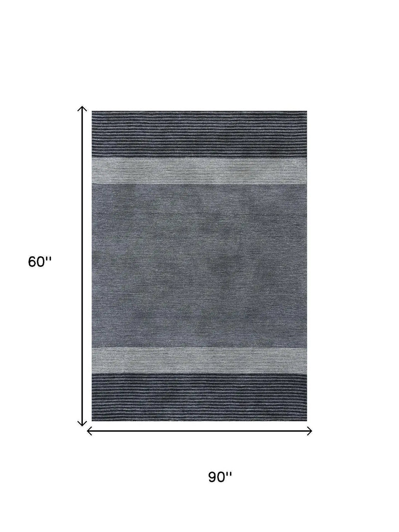 5' X 8' Charcoal And Gray Wool Striped Hand Tufted Area Rug Homeroots Home Decor