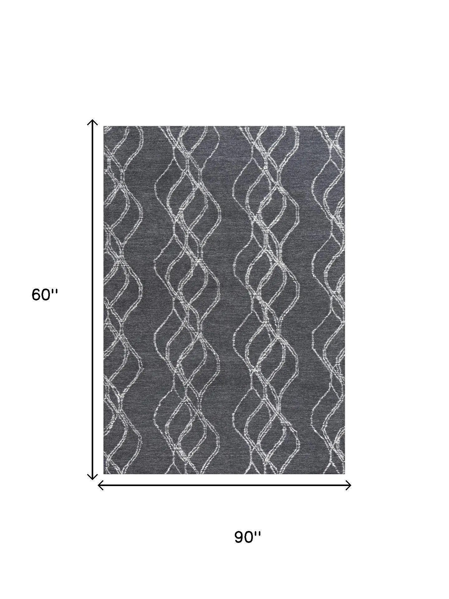 5' X 8' Charcoal And Gray Wool Trellis Hand Tufted Area Rug Homeroots Home Decor