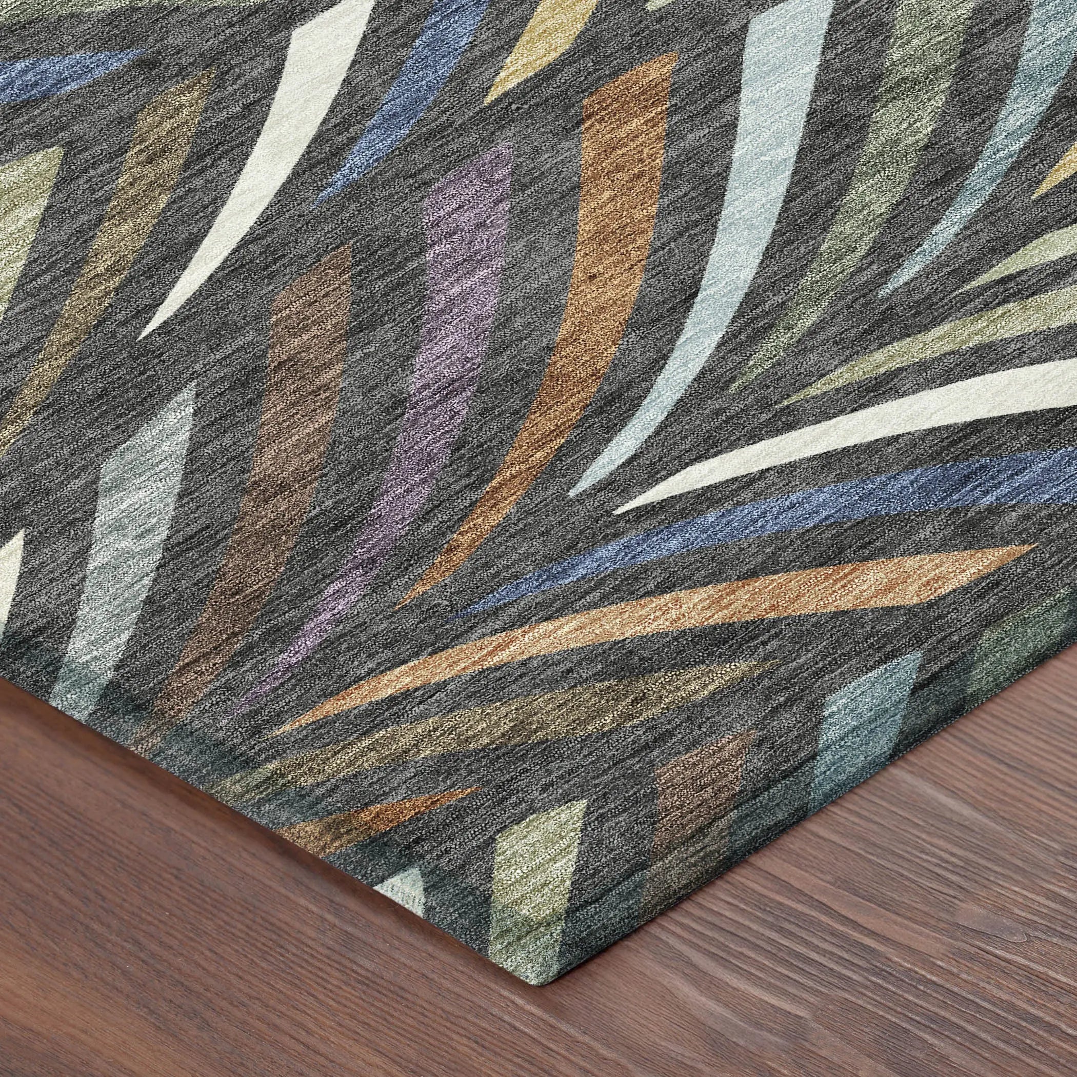 5' X 8' Charcoal And Green Abstract Washable Indoor Outdoor Area Rug Homeroots Outdoor