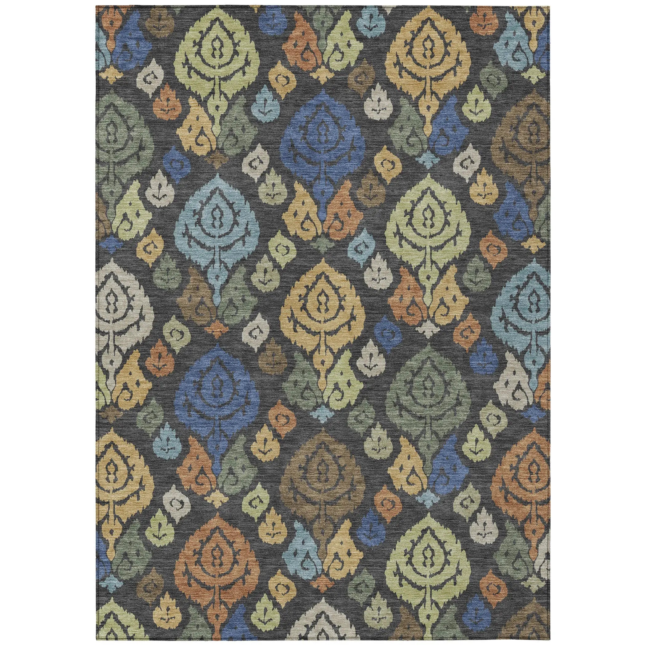 5' X 8' Charcoal And Green Damask Washable Indoor Outdoor Area Rug Homeroots Outdoor