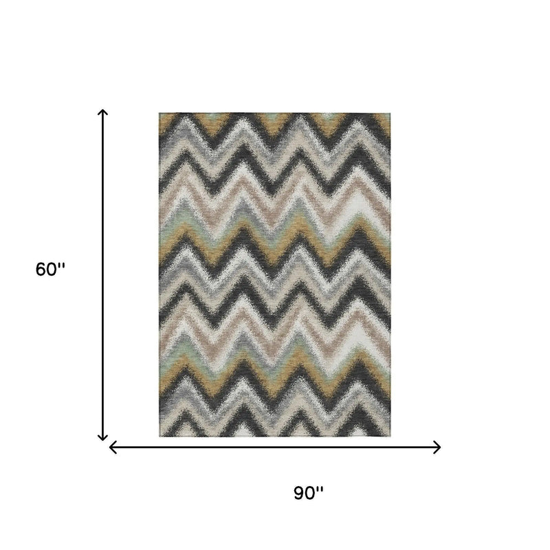5' X 8' Charcoal And Ivory Geometric Washable Indoor Outdoor Area Rug Homeroots Outdoor