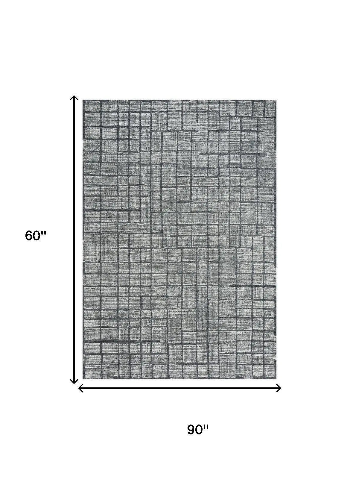 5' X 8' Charcoal And Ivory Wool Geometric Hand Tufted Area Rug Homeroots Home Decor