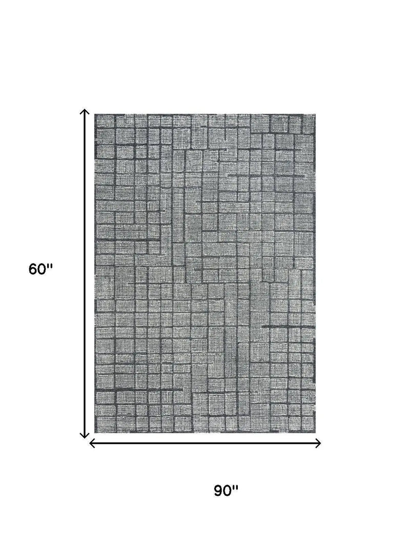 5' X 8' Charcoal And Ivory Wool Geometric Hand Tufted Area Rug Homeroots Home Decor
