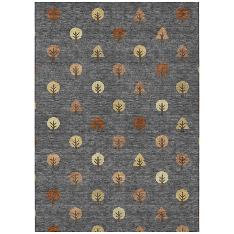 5' X 8' Charcoal And Orange Geometric Washable Indoor Outdoor Area Rug Homeroots Outdoor