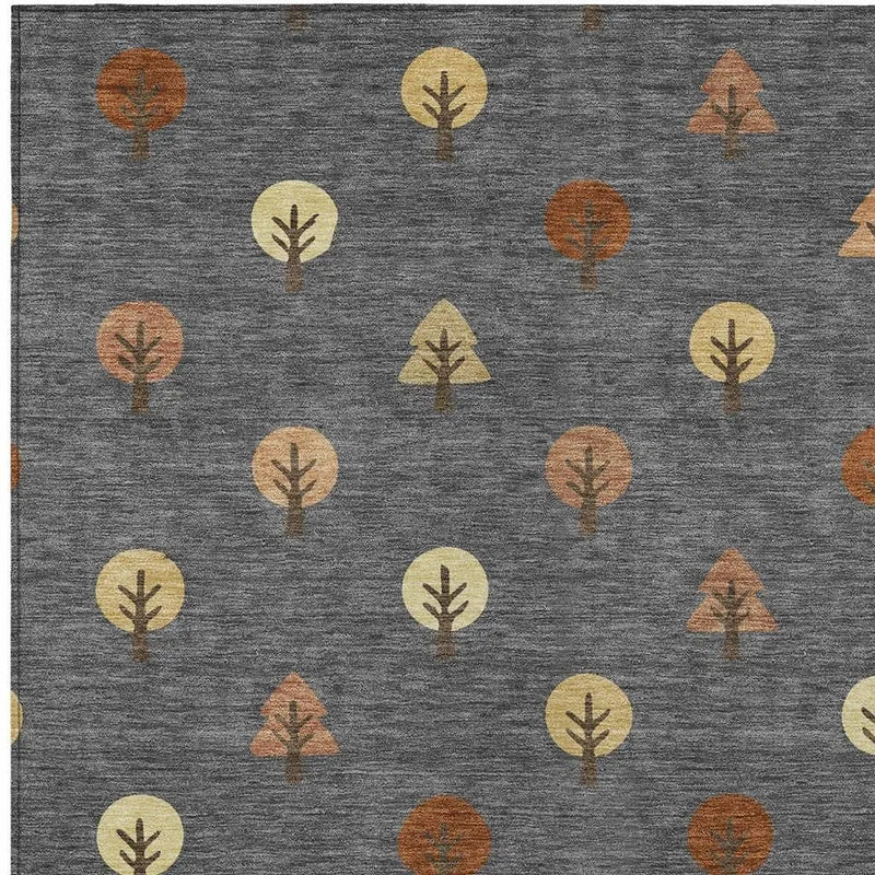5' X 8' Charcoal And Orange Geometric Washable Indoor Outdoor Area Rug Homeroots Outdoor