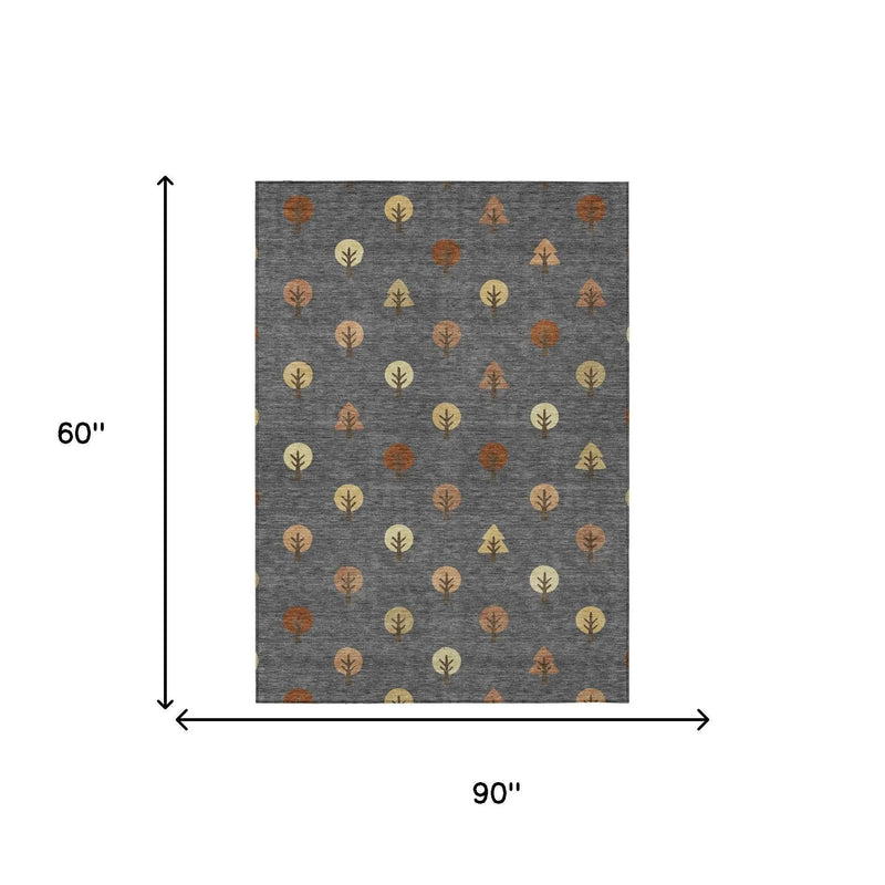 5' X 8' Charcoal And Orange Geometric Washable Indoor Outdoor Area Rug Homeroots Outdoor