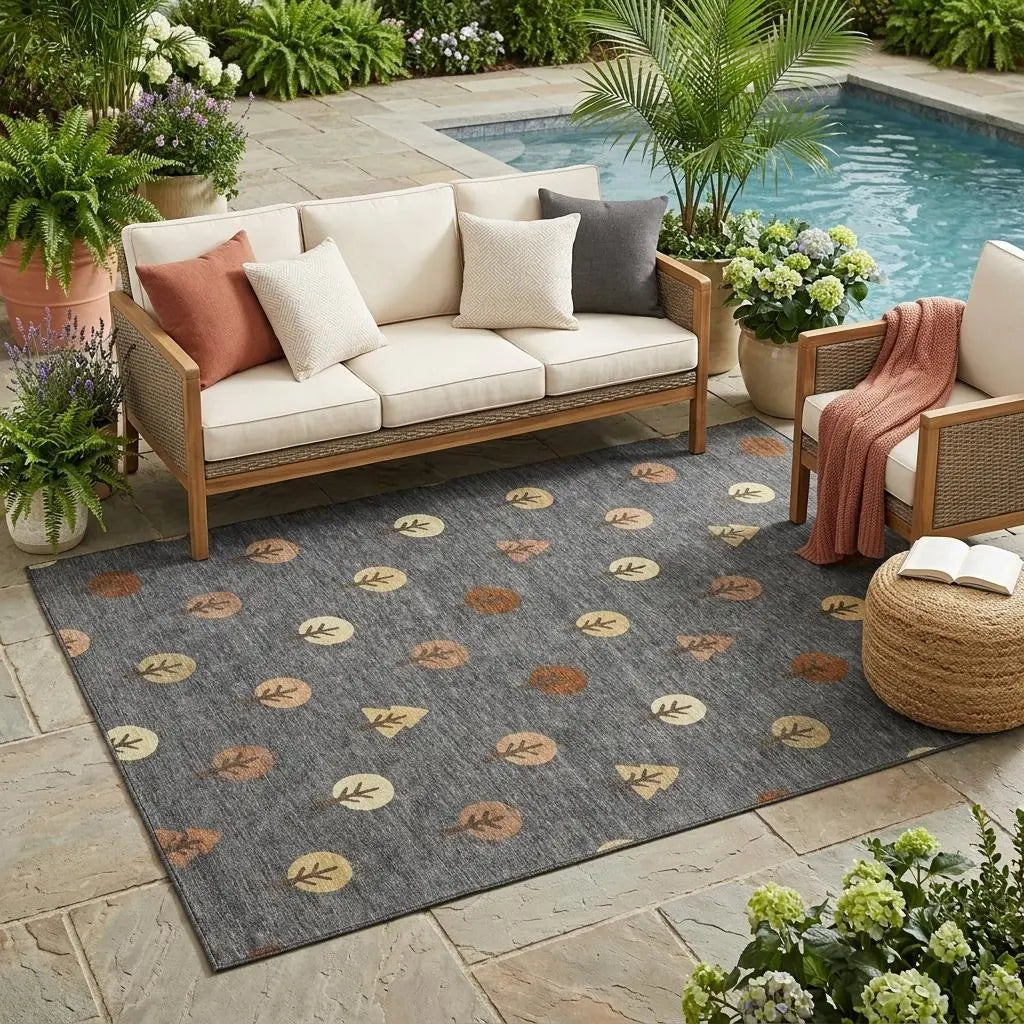 5' X 8' Charcoal And Orange Geometric Washable Indoor Outdoor Area Rug Homeroots Outdoor