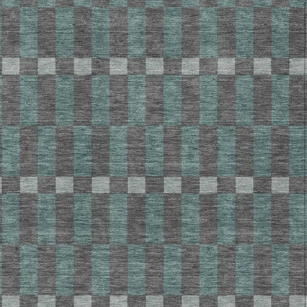 5' X 8' Charcoal And Teal Blue Geometric Washable Indoor Outdoor Area Rug Homeroots Outdoor