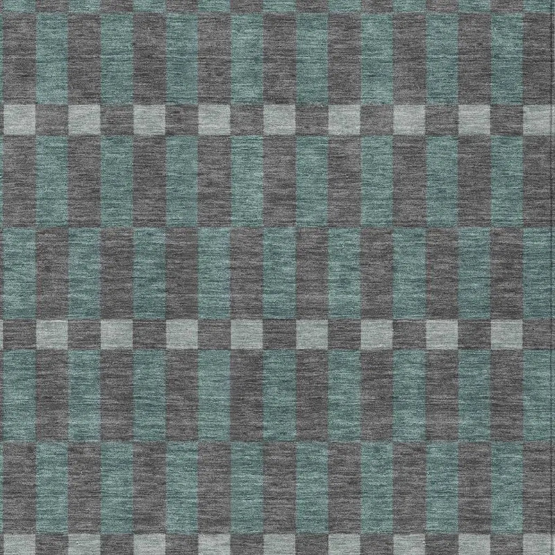 5' X 8' Charcoal And Teal Blue Geometric Washable Indoor Outdoor Area Rug Homeroots Outdoor
