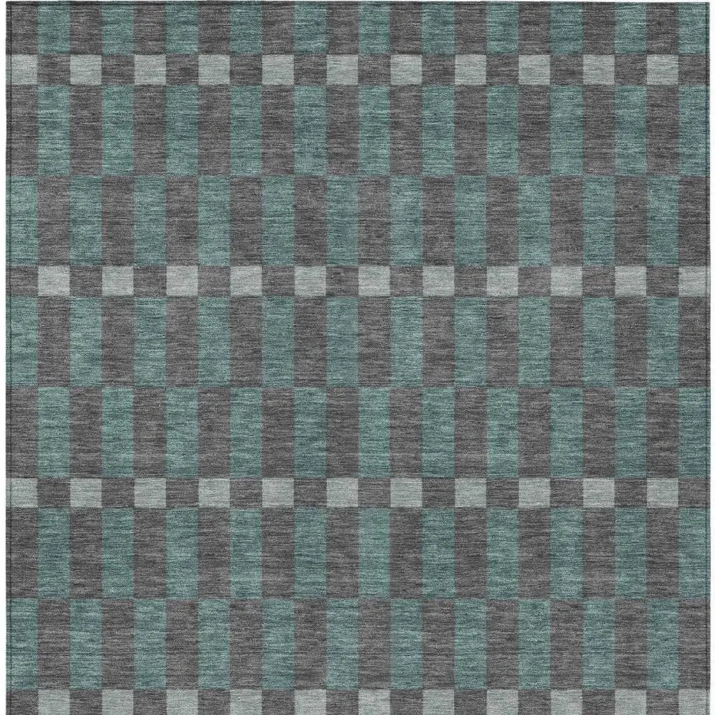 5' X 8' Charcoal And Teal Blue Geometric Washable Indoor Outdoor Area Rug Homeroots Outdoor
