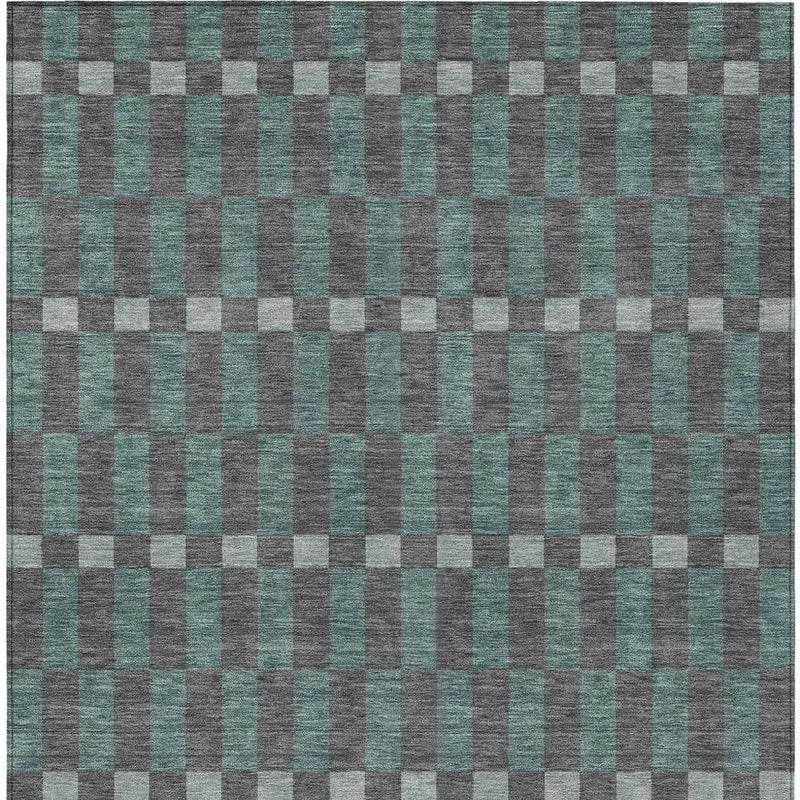 5' X 8' Charcoal And Teal Blue Geometric Washable Indoor Outdoor Area Rug Homeroots Outdoor