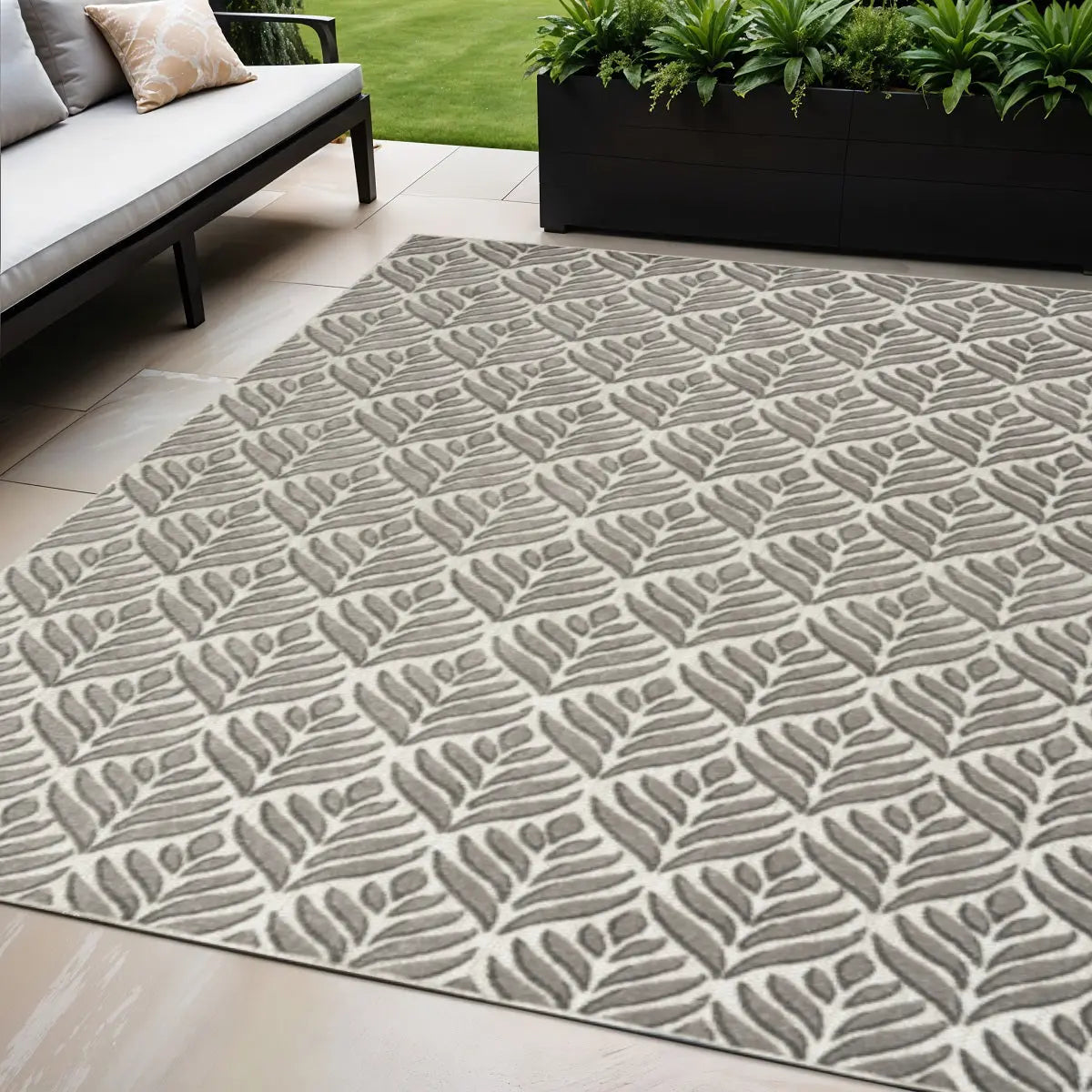 5' X 8' Charcoal Floral Stain Resistant Non Skid Area Rug Homeroots Outdoor