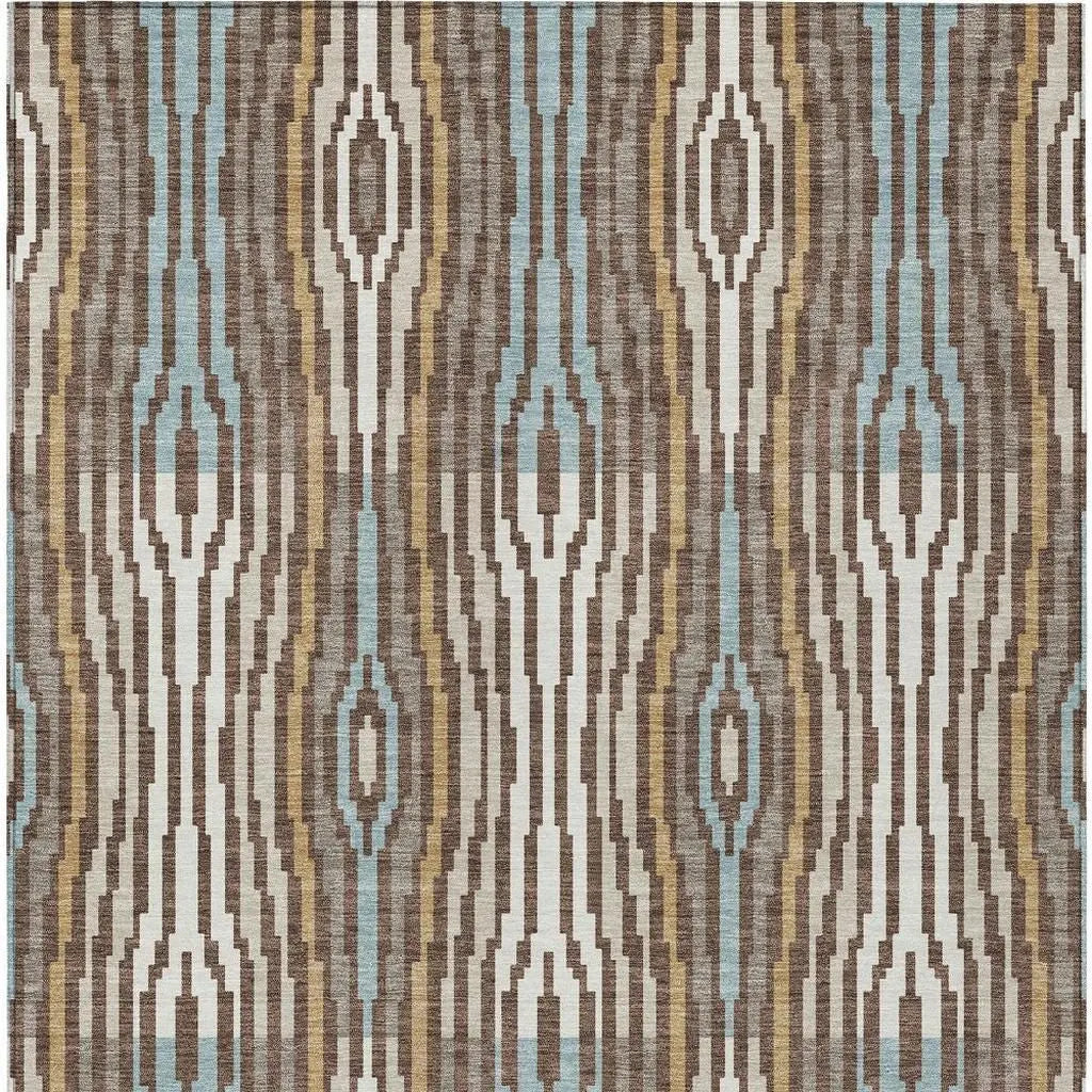 5' X 8' Chocolate And Aqua Abstract Washable Indoor Outdoor Area Rug Homeroots Outdoor