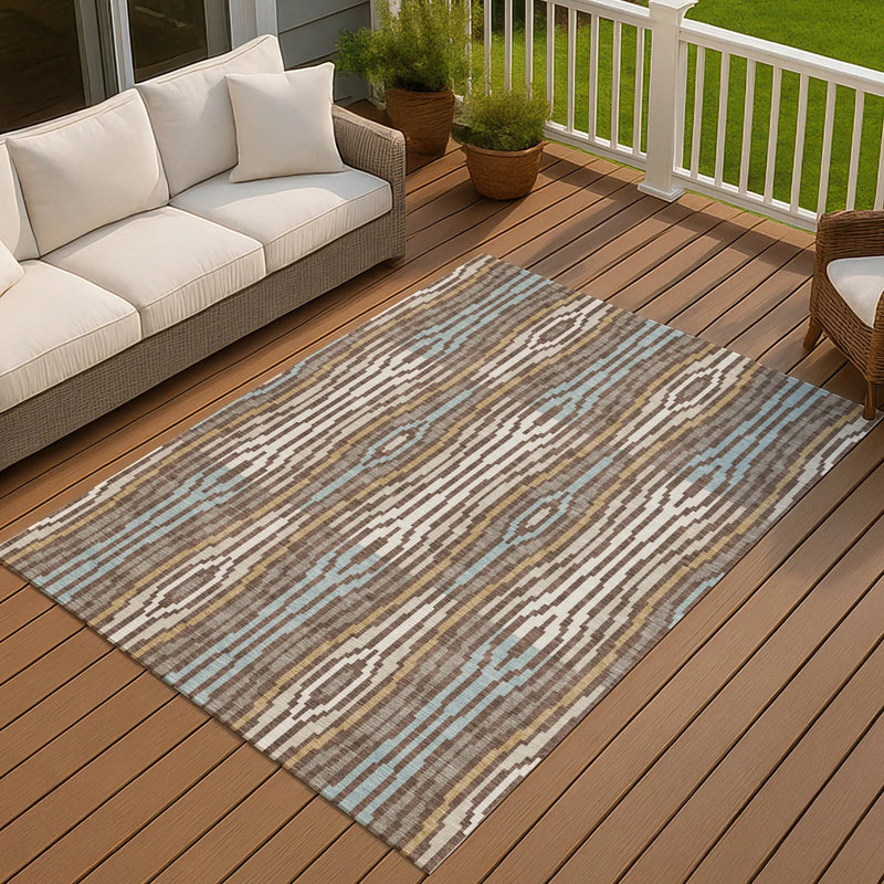 5' X 8' Chocolate And Aqua Abstract Washable Indoor Outdoor Area Rug Homeroots Outdoor