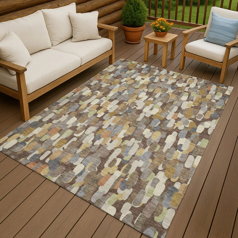 5' X 8' Chocolate And Beige Abstract Washable Indoor Outdoor Area Rug Homeroots Outdoor