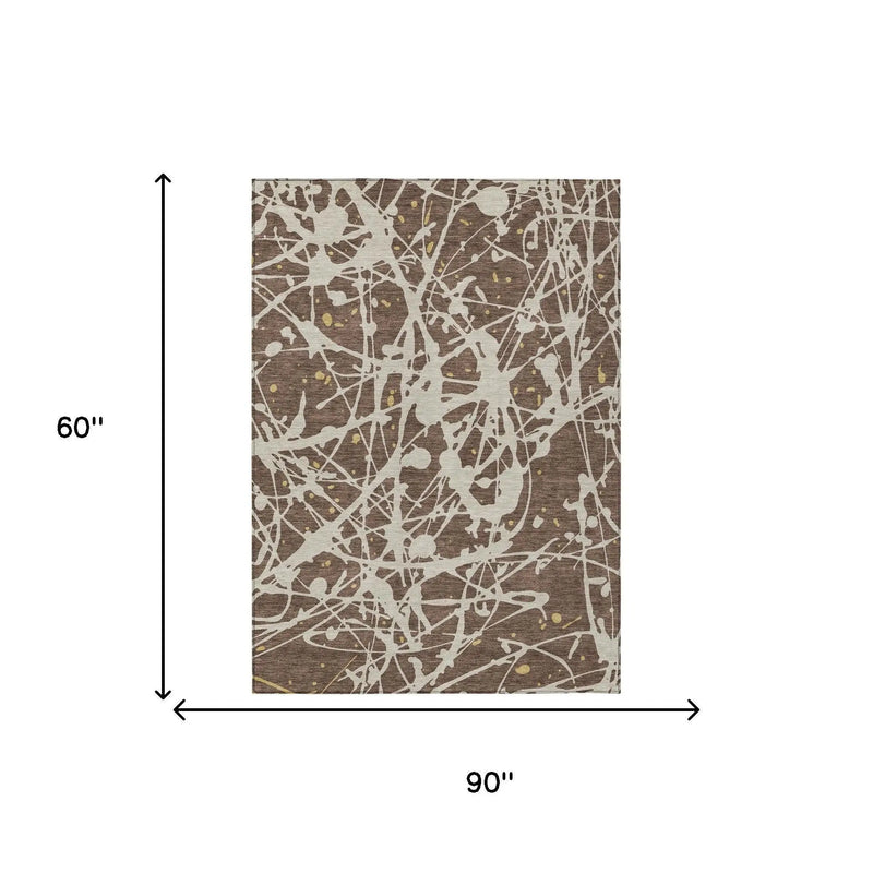 5' X 8' Chocolate And Beige Abstract Washable Indoor Outdoor Area Rug Homeroots Outdoor