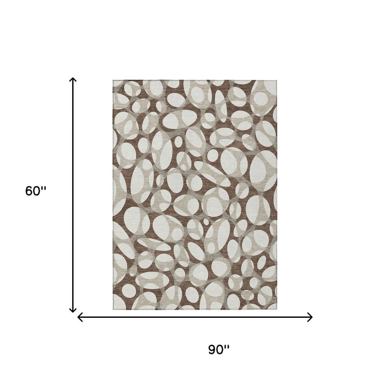 5' X 8' Chocolate And Beige Abstract Washable Indoor Outdoor Area Rug Homeroots Outdoor