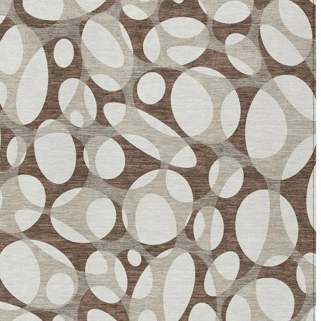 5' X 8' Chocolate And Beige Abstract Washable Indoor Outdoor Area Rug Homeroots Outdoor