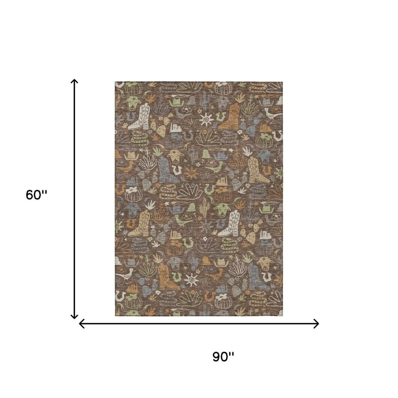 5' X 8' Chocolate And Beige Cactus Washable Indoor Outdoor Area Rug Homeroots Outdoor