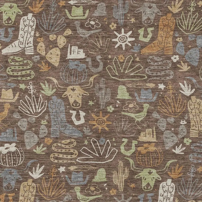 5' X 8' Chocolate And Beige Cactus Washable Indoor Outdoor Area Rug Homeroots Outdoor