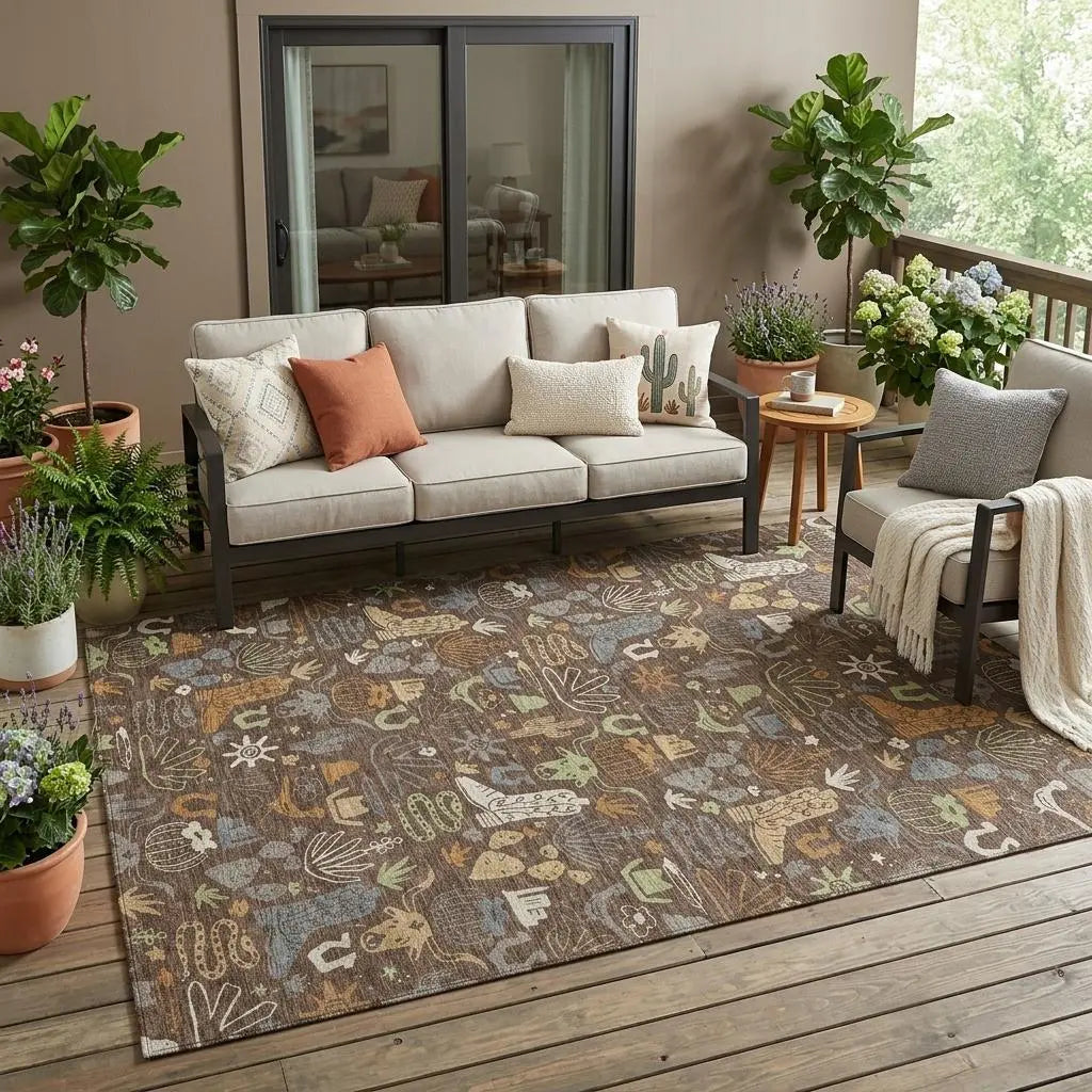 5' X 8' Chocolate And Beige Cactus Washable Indoor Outdoor Area Rug Homeroots Outdoor