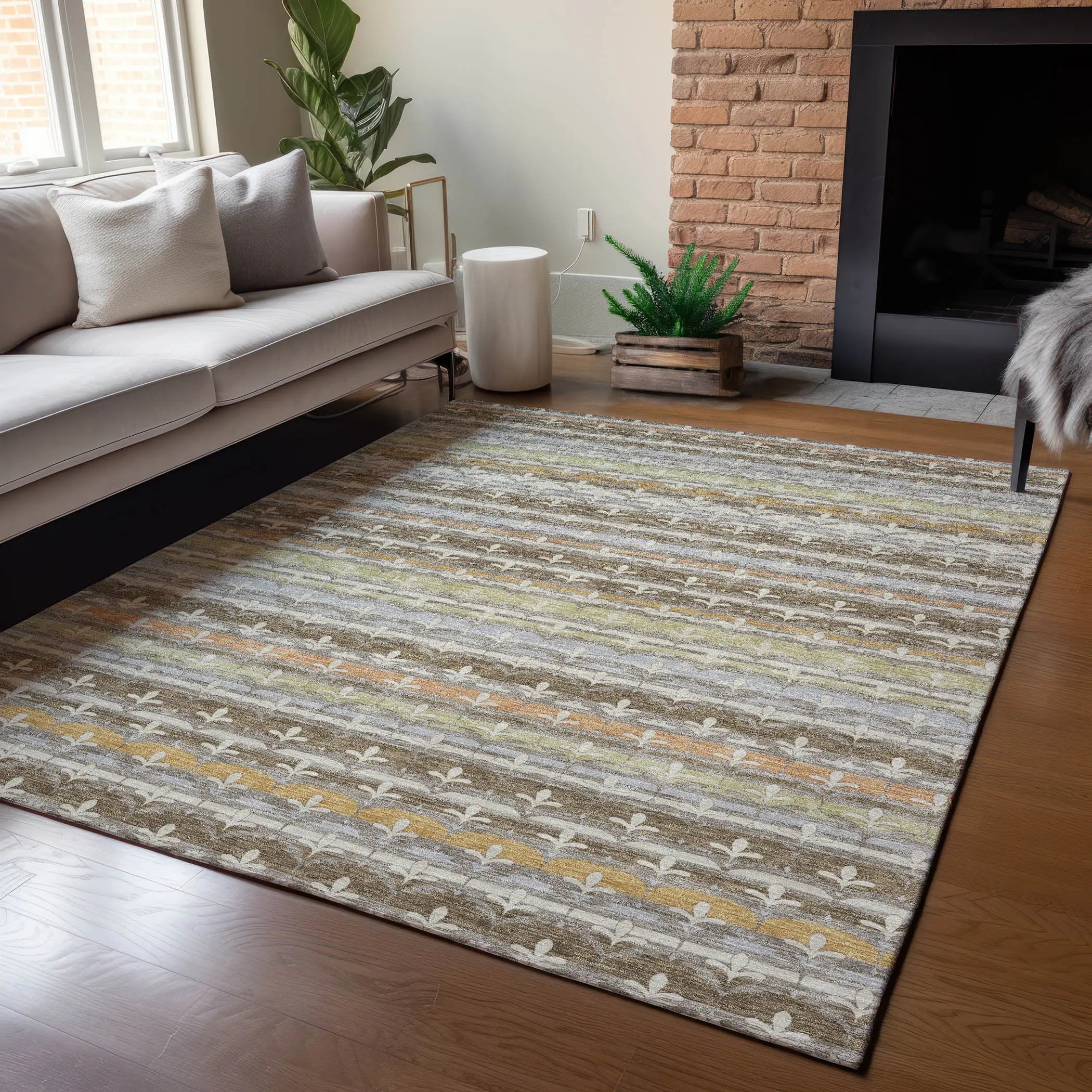 5' X 8' Chocolate And Beige Damask Washable Indoor Outdoor Area Rug Homeroots Outdoor