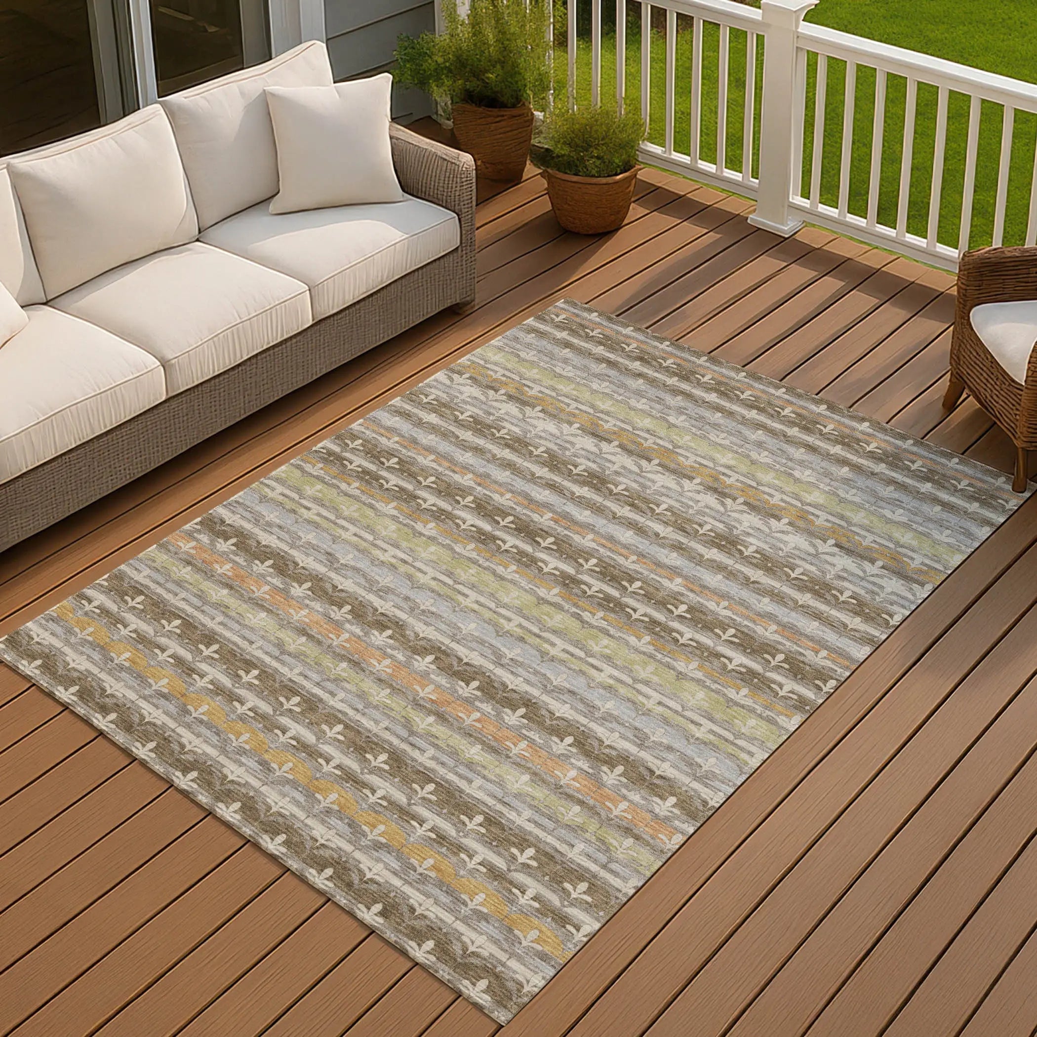 5' X 8' Chocolate And Beige Damask Washable Indoor Outdoor Area Rug Homeroots Outdoor
